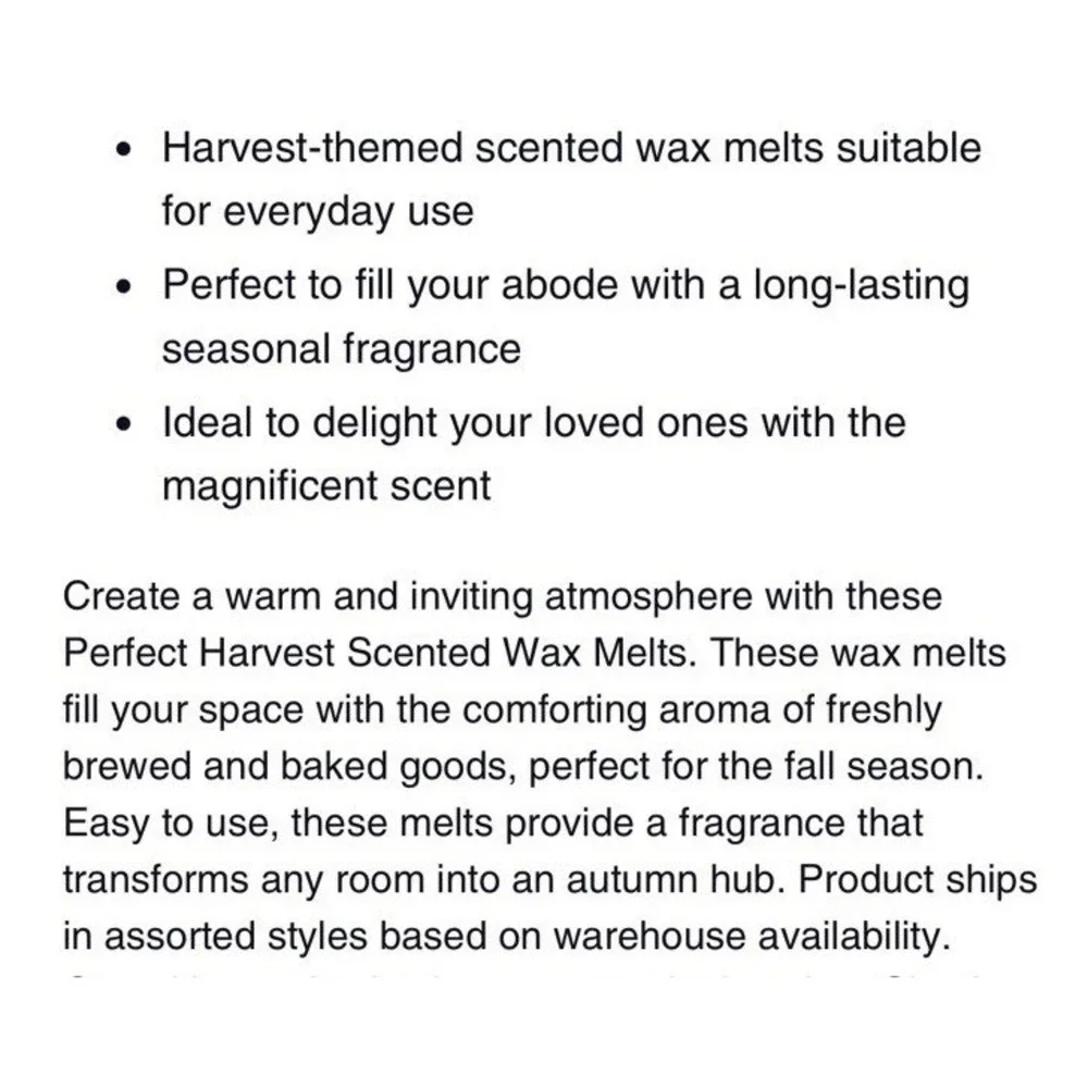 Perfect Harvest Scented Wax Melts 1.2 oz‎ (lot/4) Cranberry Cake/Pumpkin Pie